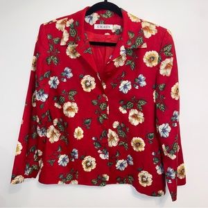 Vintage Chaus Red Floral Womens Blazer Jacket Christmas Holiday sz10